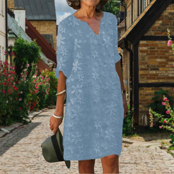 Labelle | V‑Neck Kleid mit Blumenmuster – Halbarm, Gerade Form & Elegant für Büro oder Freizeit
