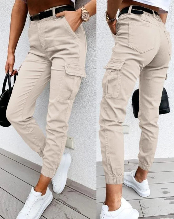 Damen Slim Fit Cargo-Hose Freizeit hohe Taille