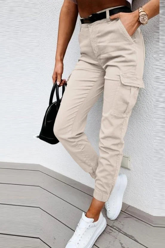 Damen Slim Fit Cargo-Hose Freizeit hohe Taille