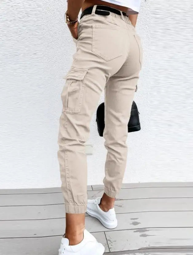 Damen Slim Fit Cargo-Hose Freizeit hohe Taille