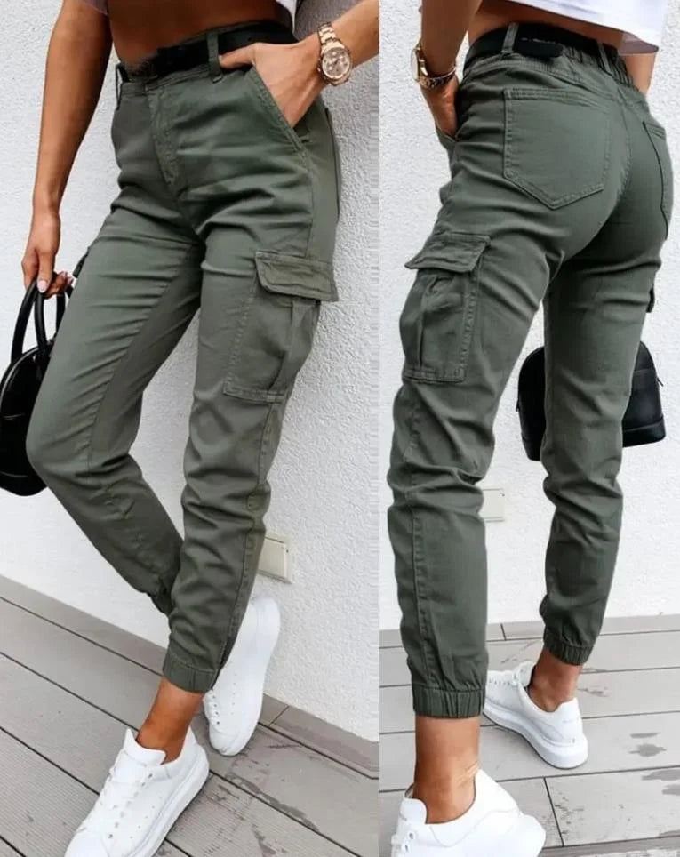 Damen Slim Fit Cargo-Hose Freizeit hohe Taille