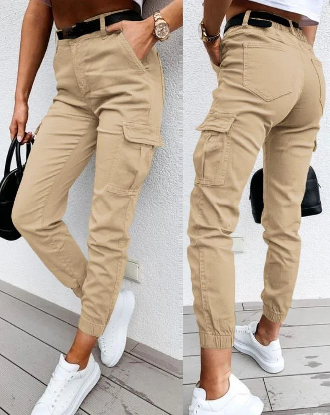 Damen Slim Fit Cargo-Hose Freizeit hohe Taille