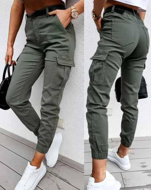 Damen Slim Fit Cargo-Hose Freizeit hohe Taille