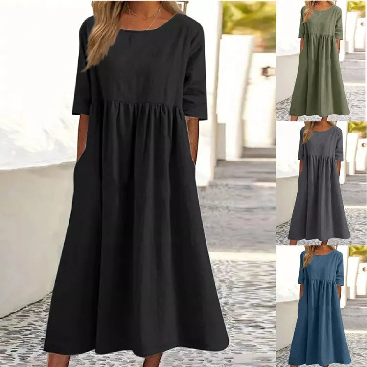 Damen Kleid Regular Fit Freizeit mit Rundhalsausschnitt und Taschen