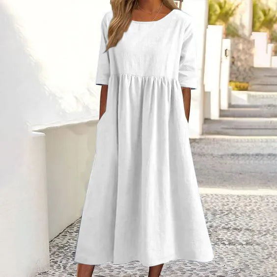Damen Kleid Regular Fit Freizeit mit Rundhalsausschnitt und Taschen
