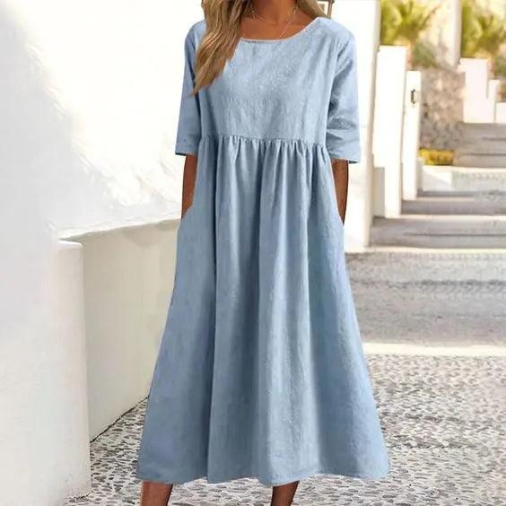 Damen Kleid Regular Fit Freizeit mit Rundhalsausschnitt und Taschen