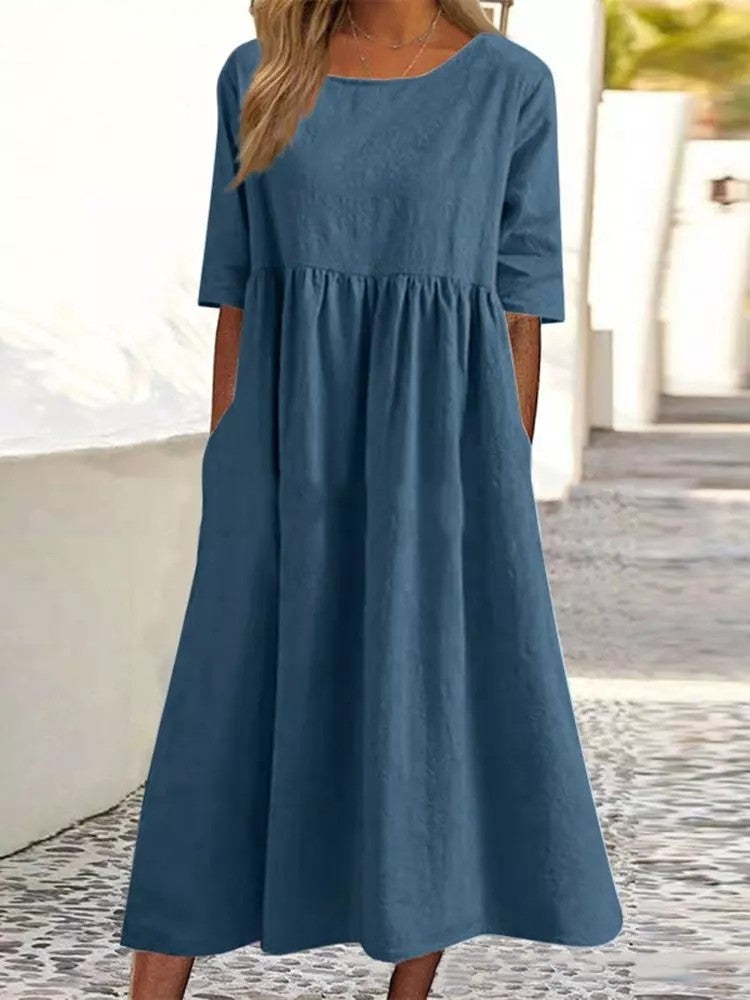 Damen Kleid Regular Fit Freizeit mit Rundhalsausschnitt und Taschen