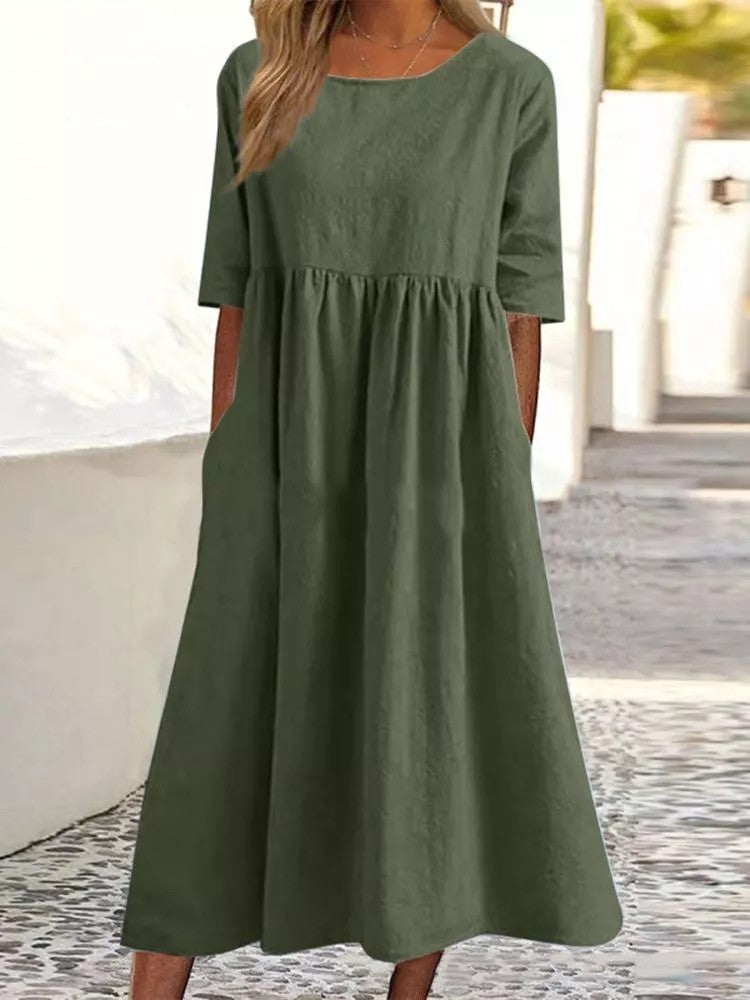 Damen Kleid Regular Fit Freizeit mit Rundhalsausschnitt und Taschen