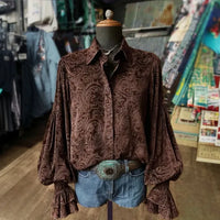 Damen Bluse Oversize Freizeit Retro Vintage mit Puffärmeln