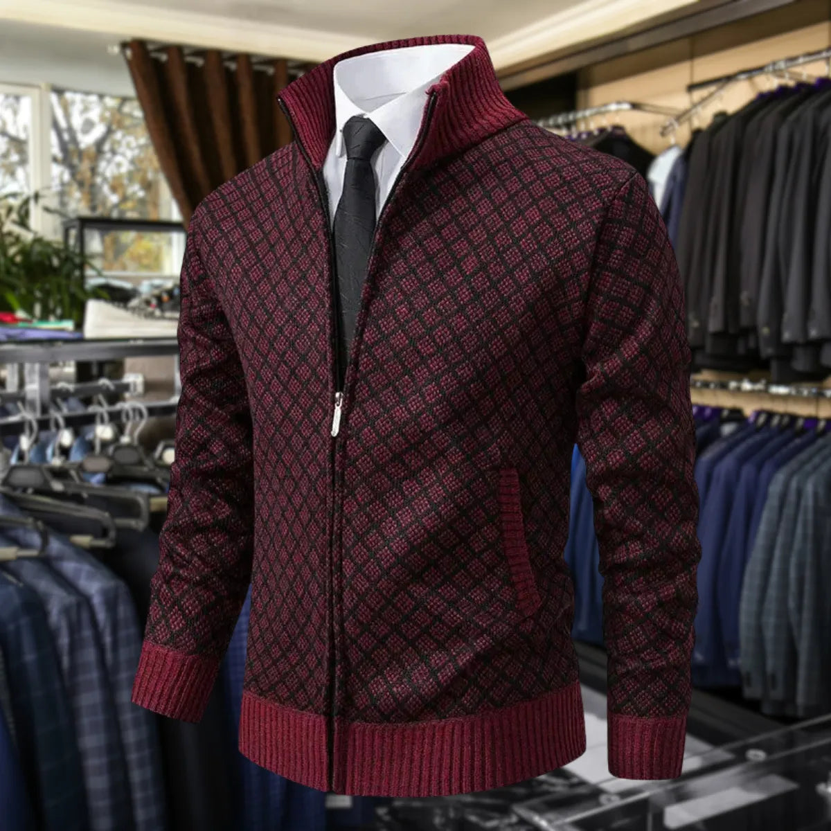 Herren Slim Fit Weste Business Freizeit mit Webmuster