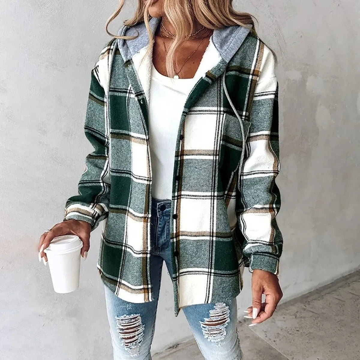 Damen Übergangsjacke Relaxed Fit Casual mit Karomuster