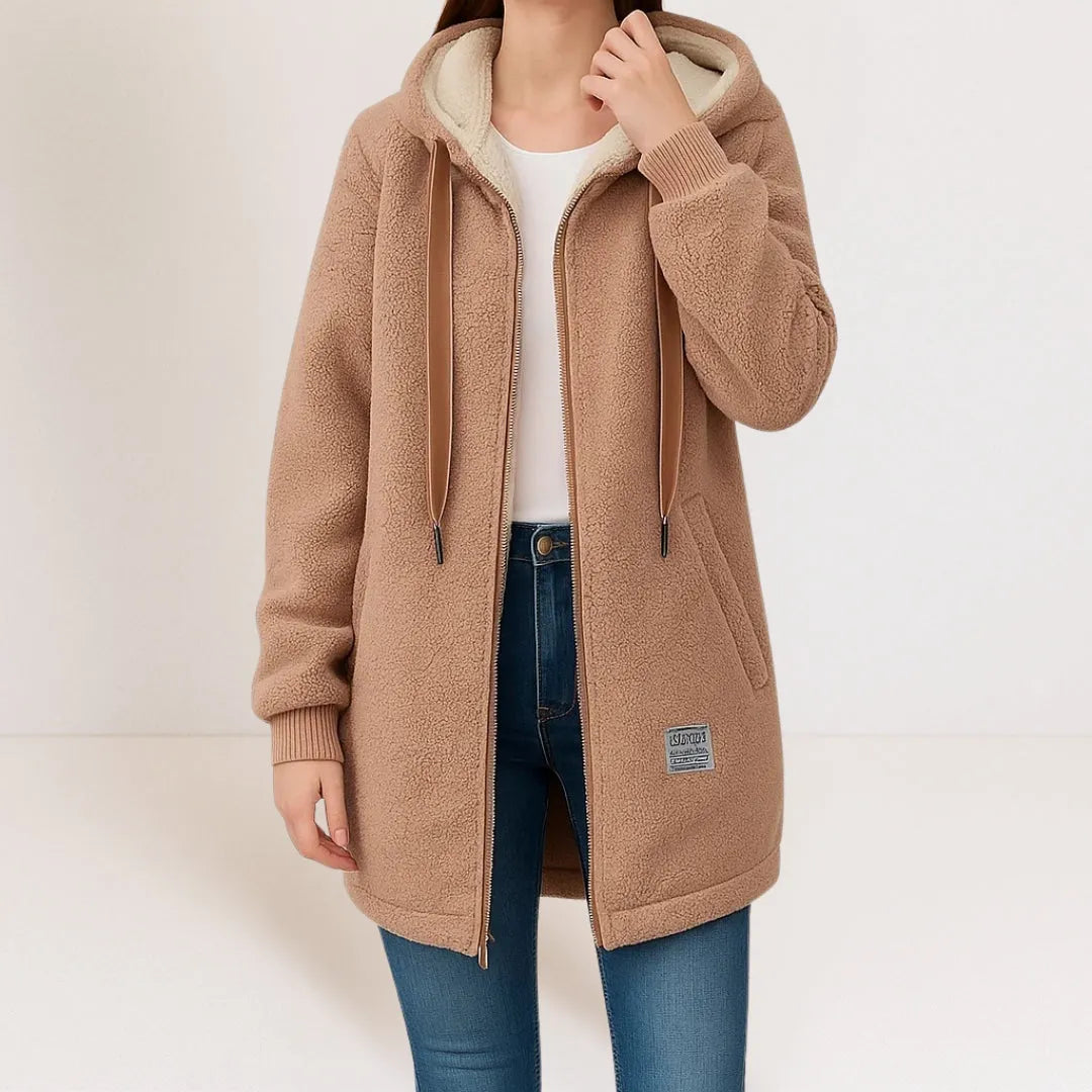 Damen Lange Fleecejacke Relaxed Fit Winter Freizeit