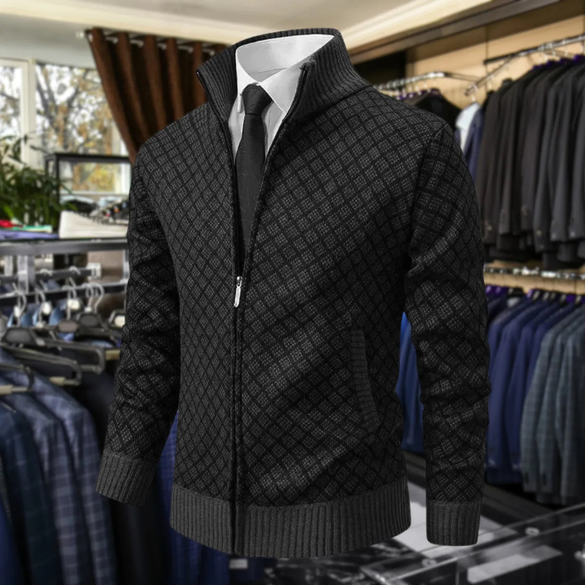 Herren Slim Fit Weste Business Freizeit mit Webmuster