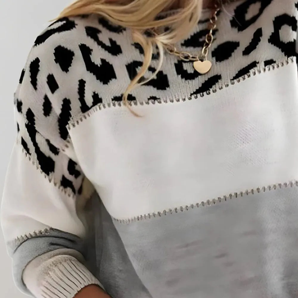 Damen Pullover Regular Fit Freizeit mit Leopardenmuster