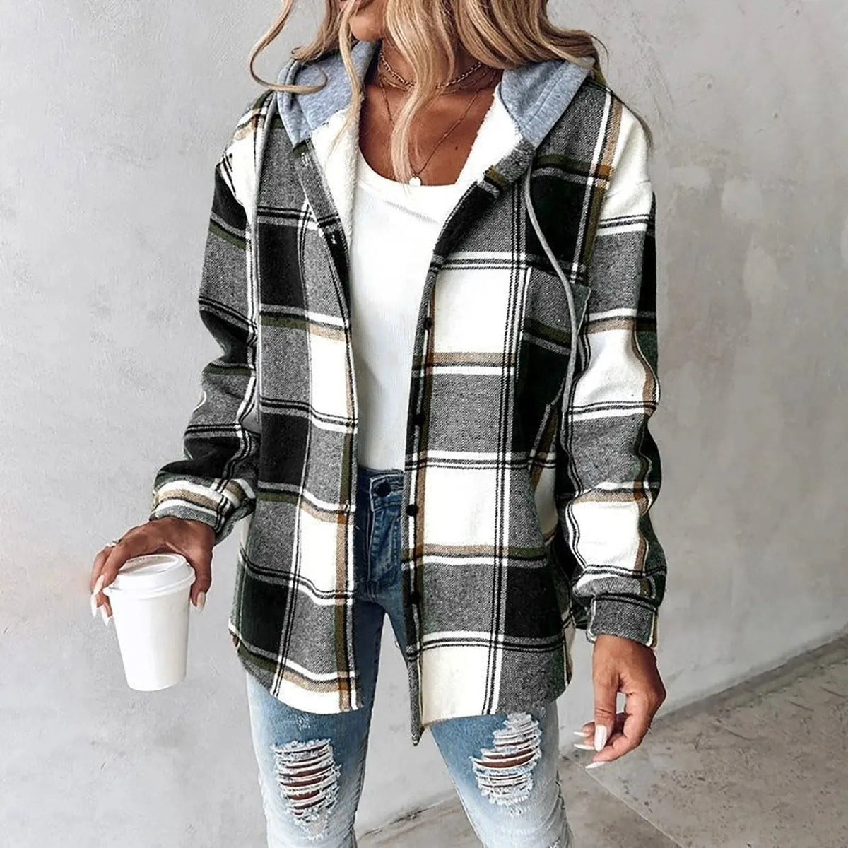 Damen Übergangsjacke Relaxed Fit Casual mit Karomuster