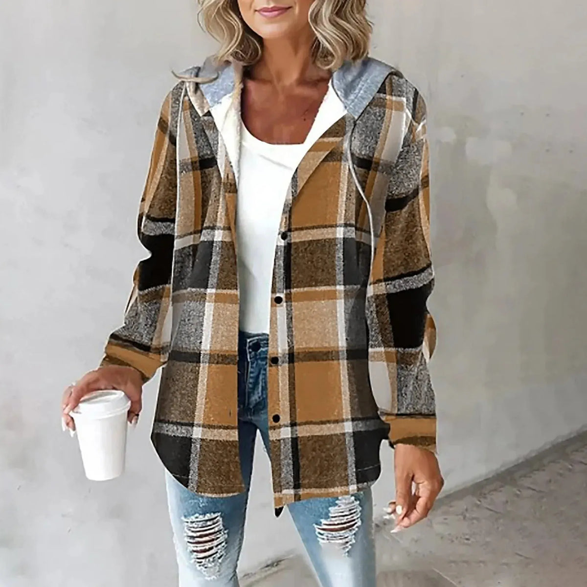 Damen Übergangsjacke Relaxed Fit Casual mit Karomuster