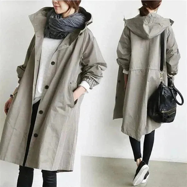 Damen Trenchcoat Lang Relaxed Fit Casual Elegant