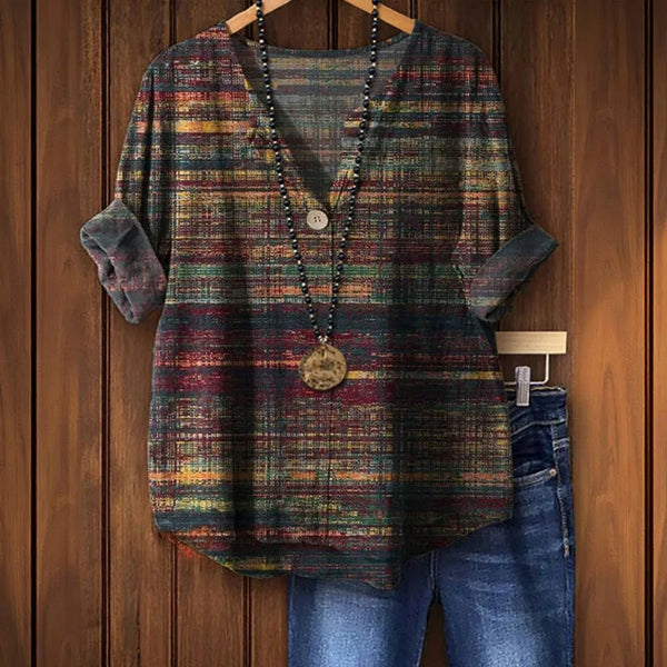 Damen Vintage Bluse Mehrfarbig Relaxed Fit Casual