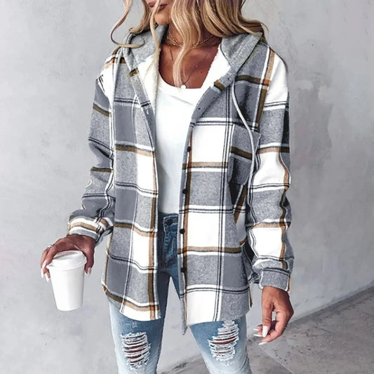Damen Übergangsjacke Relaxed Fit Casual mit Karomuster