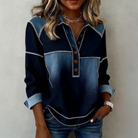 Damen Jeansbluse Vintage Zweifarbig Regular Fit Casual