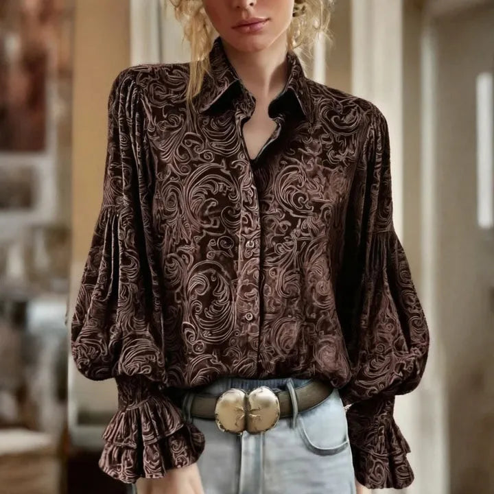 Damen Bluse Oversize Freizeit Retro Vintage mit Puffärmeln