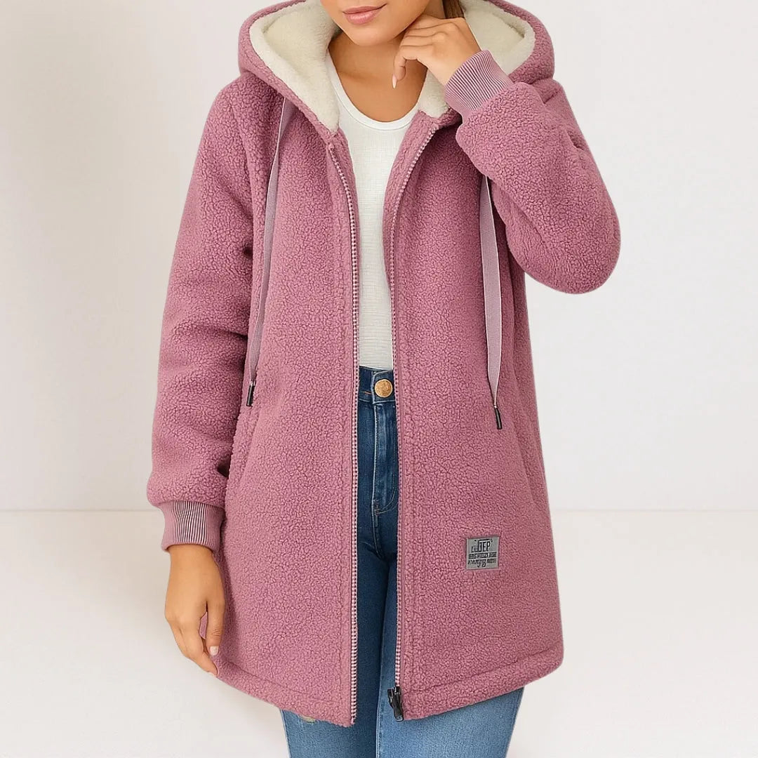 Damen Lange Fleecejacke Relaxed Fit Winter Freizeit