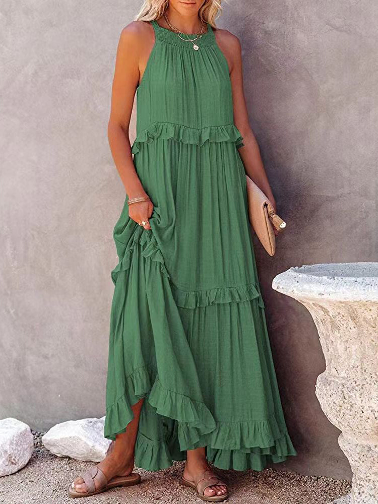 Diana | Damen Maxikleid – Neckholder mit Stufenrüschen, Einfarbig & Elegant