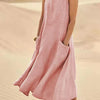 Mira | Soft Linen Maxikleid mit Taschen | Luftiges ärmelloses Sommerkleid aus Leinen für Damen
